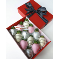 12pcs Pink White & Silver Chocolate Strawberries Gift Box